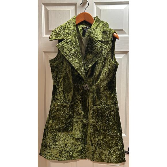 Jerry T Vintage Inspired Green Crushed Velvet Sleeveless Vest Jacket, Size M - Picture 1 of 5